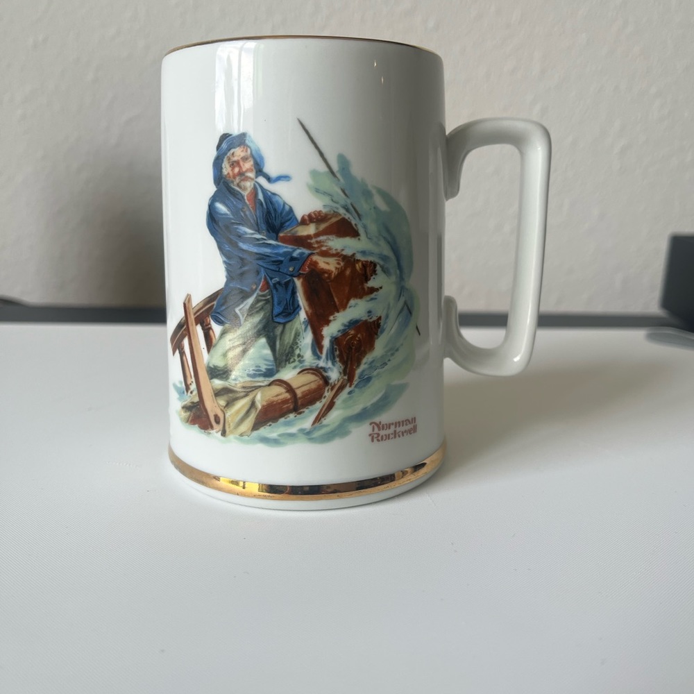 Vintage 1985 Norman Rockwell Museum Coffee Mug Braving The Storm White
